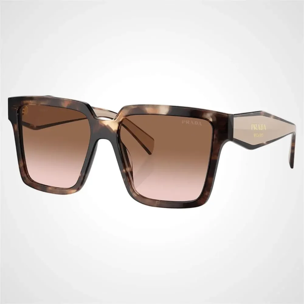 New PRADA Sunglasses Brown Tortoise Beige Gold Symbole Logo 56mm Square Prada